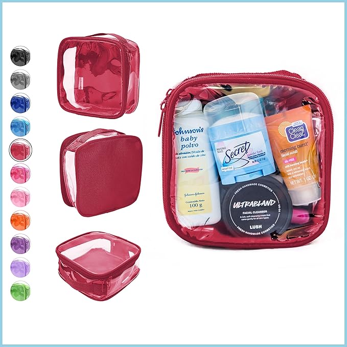 EzPacking Clear TSA Approved 3-1-1 Travel Toiletry Bag for Carry On/Quart Size Transparent Liquids Pouch for Airport Security/Reusable See Through Vinyl & PVC Plastic Organizer Men Women (Burgundy)
