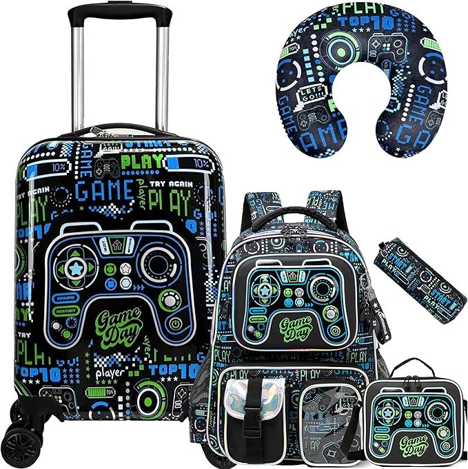 Kid’s Luggage Set 5 Piece Suitcase Set 16’’ Hardside Luggage with Spinner Wheels Girls Boys Carry on Luggage Travel Rolling Luggage Airline Approved