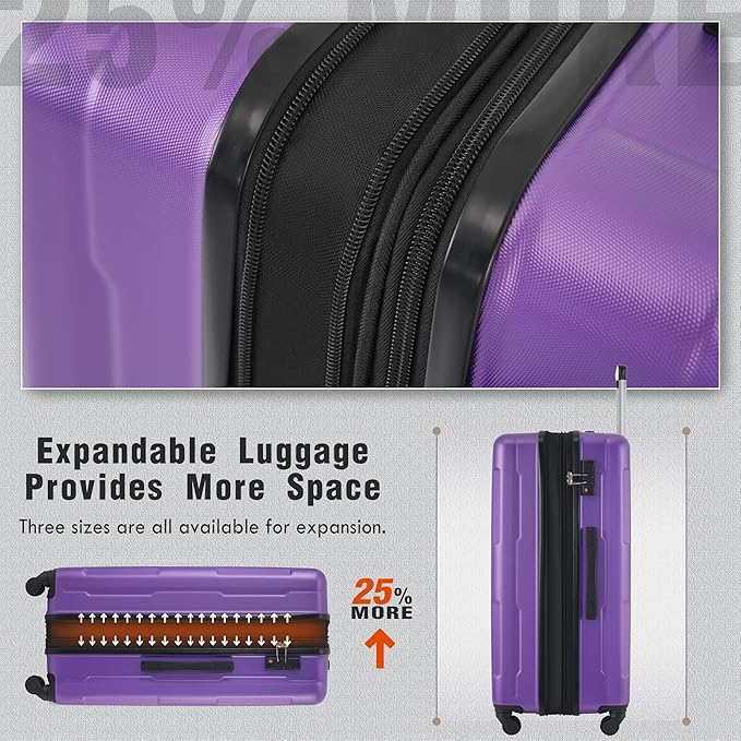 Merax Luggage Set 2 Piece Suitcase Sets with Spinner Wheel,Lightweight Hardside Expandable Travel Laggage with TSA Lock,Suitcase with Travel Bag(20"/24",Purple)