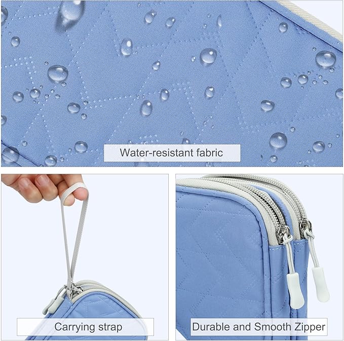 FYY Electronic Organizer, Travel Cable Organizer Bag Pouch Electronic Accessories Carry Case Portable Waterproof Double Layers All-in-One Storage Bag for Cable, Cord, Charger, Phone, Blue Pattern