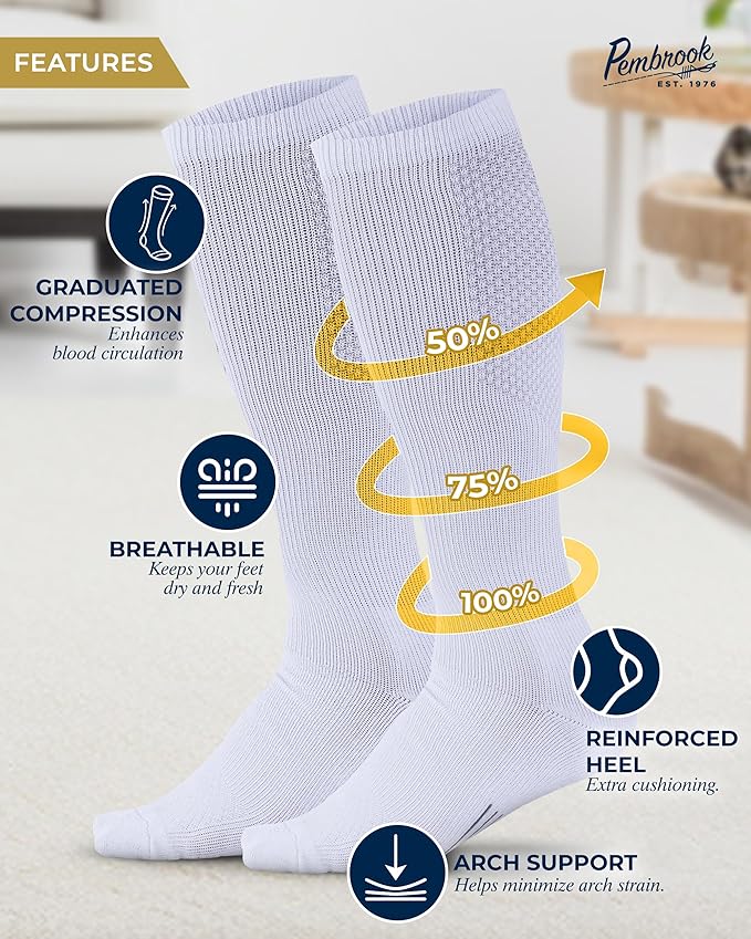 Pembrook Light Compression Socks for Men - 3 Pairs | 8-15 mmhg Compression Dress Socks for Men | Support Socks for Men