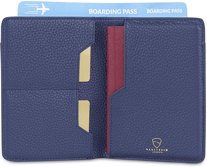 Vaultskin Leather Passport Holder, Slim RFID Blocking Travel Wallet for Men and Women, Fits Passport, Credit Cards, ID, Cash, Passport Cover Ideal Travel Accessories with Gift Box (Kensington)