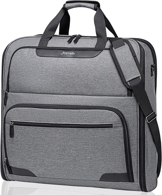 Garment Bags for Travel, Double Layered Carry on Garment Bag with Shoulder Strap, Foldable Suit Travel Bags for Men, Wrinkle Free Garment Travel Bag for Hanging Clothes, Dark Grey