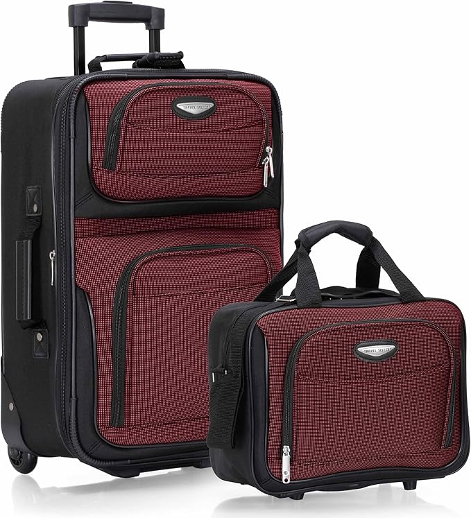 Travel Select Amsterdam Softside Expandable Rolling Luggage Set, 2-Piece Upright Suitcases with 2-Wheel Design, Lightweight Durable Polyester, Burgundy