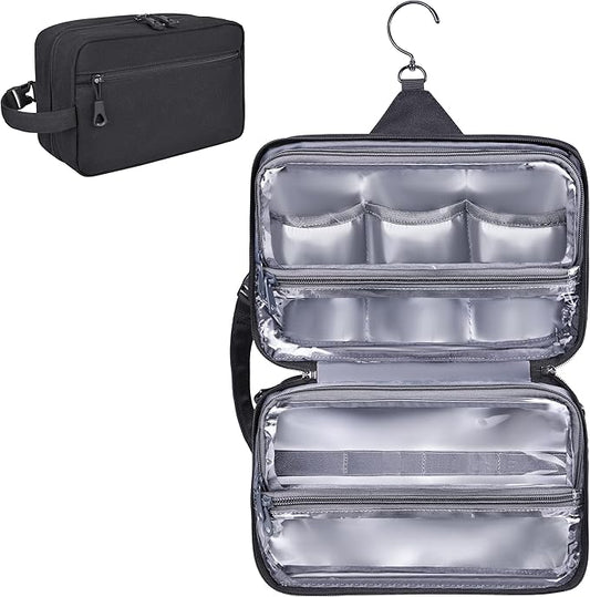 Toiletry Bag for Men, YKK Zippers Hanging Bathroom Shower Hygiene Bag with Metal XXL Swivel Hook, Big Comparment, Waterproof for Travel Accessories