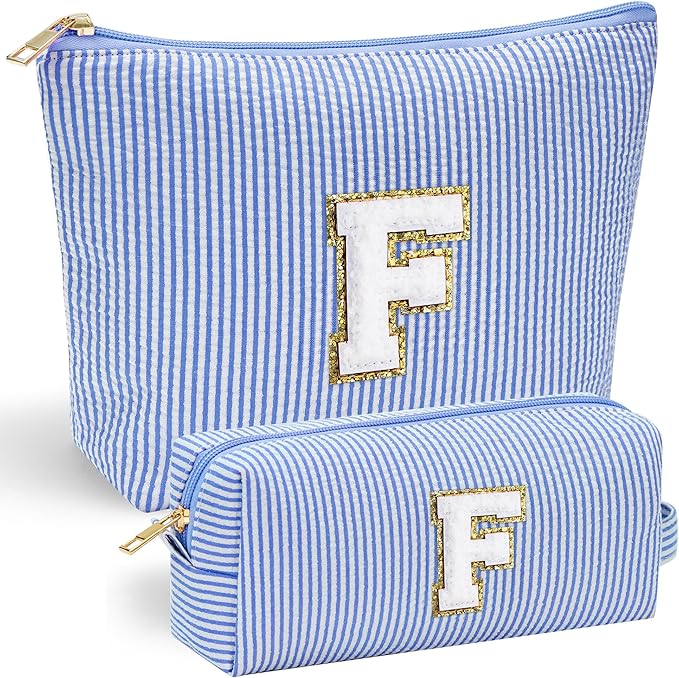 YOOLIFE Cute What Makes Up Bag - Blue Cotton Travel Essentials Cosmetic Beauty Graduation Engagement Personalized Thank You Gift For Women, Friend, Sister
