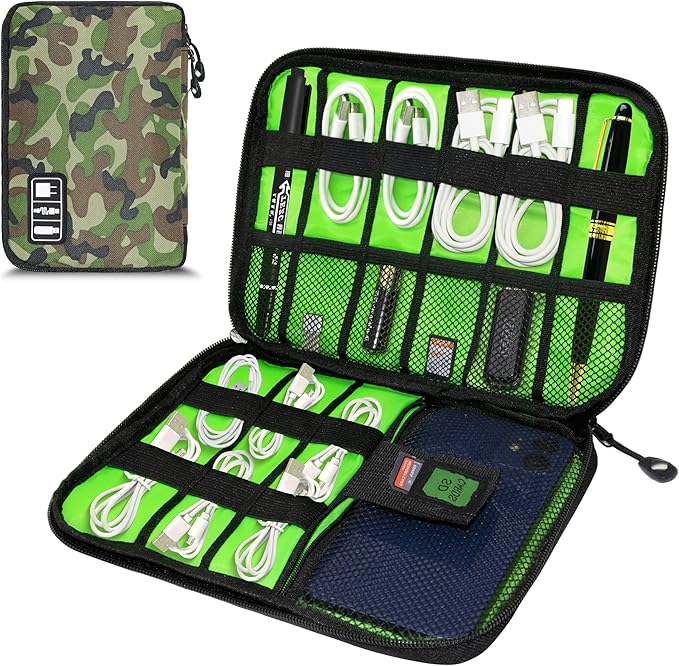 Electronics Organizer,Travel Cord Organizer Pouch, Portable Cable Organizer Bags,Travel Electronic Accessories Storage Case for Cables, Cords, Charger, Phone (CamouflageGreen)