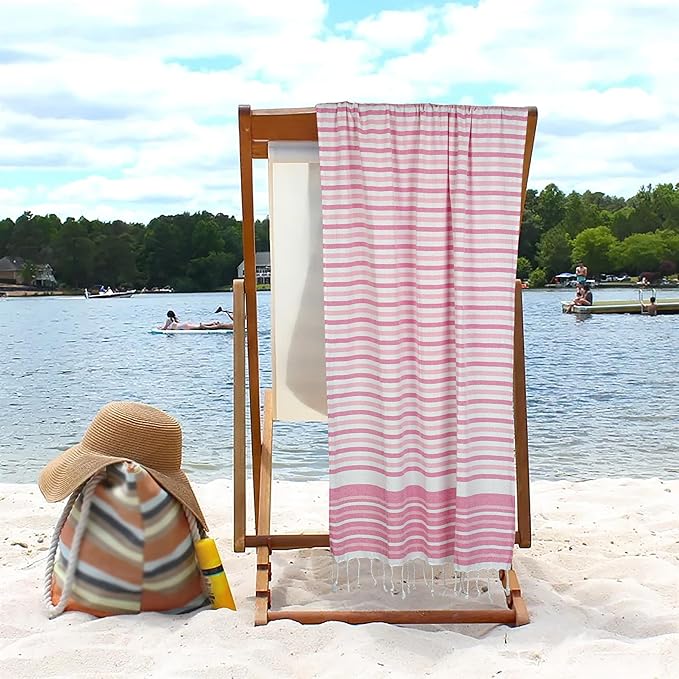 HILLFAIR Cotton Turkish Beach Towels, Quick Dry Lightweight Sand Free Peshtemal Towel for Bath Swim Yoga Spa Travel, Beach Accessories, Oversized Cotton Turkish Towels (39 x 72 inch- 4 Pack Pink)