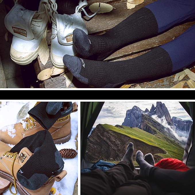 Alpaca Wool Hunting Socks 2 pairs for Men Women, Thermal Warm Compression Thick Winter Cushioned Hiking Boot Moisture Wicking