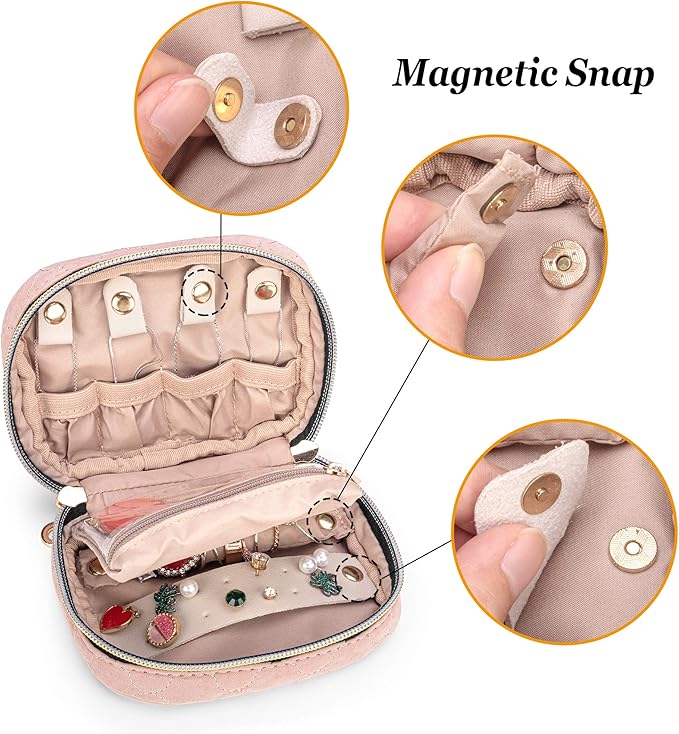 Teamoy Mini Jewelry Travel Case, Storage Organizer Bag for Earrings, Necklace, Rings, Misty Rose