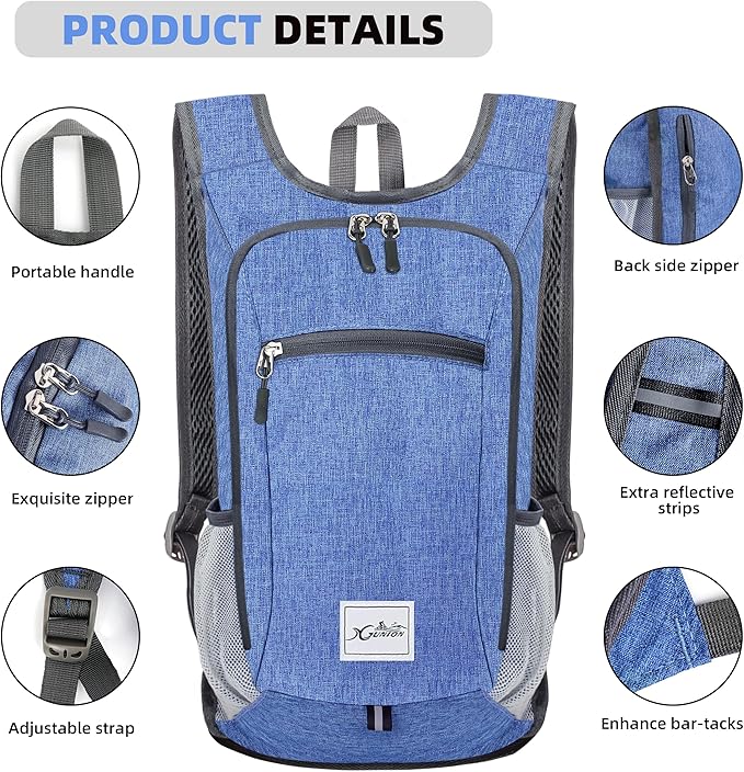 Foldable Hiking Backpack - 10L Daypack for Women & Men (Sky Blue)