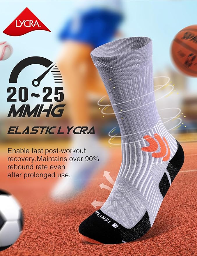 Men's Compression Running Socks: Coolmax Athletic Crew Socks Moisture Wicking Anti-Blister Cushion for Hiking 3 Pairs