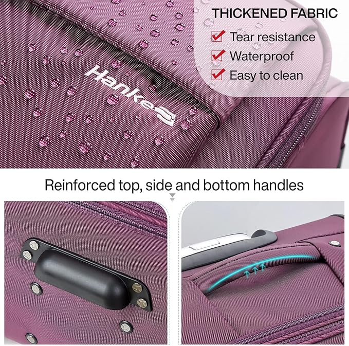 Hanke 20/24/28 Inch 3 Piece Luggage Set with Spinner Wheels Expandable Luggage Large Suitcases with Wheels Softside Checked Luggage Rolling Suitcase with Lock Lightweight Travel Luggage.(Purple)