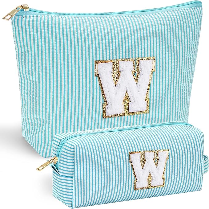 YOOLIFE Makeup Travel Bag Makeup Pouch - Initial Travel Makeup Bag Cosmetic Bag Birthday Gift Wedding Gifts Cute Bridesmaid Gifts Friend Birthday Gifts for Women Her Gifts for Teenage Girls W