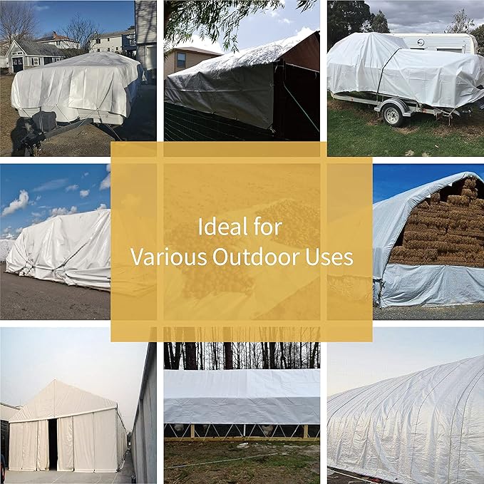 GUARD SHIELD Tarp White 9x15 Feet Multi Purpose Waterproof Poly Tarp Cover 5mil