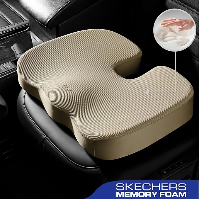 Skechers Memory Foam Seat Cushion,Office Chair Cushion for Tailbone Pain Relief,Butt Pillow for Office Chair,Car seat Cushion,Computer Desk,Long Sitting Office Workers,and Car Drivers,Beige