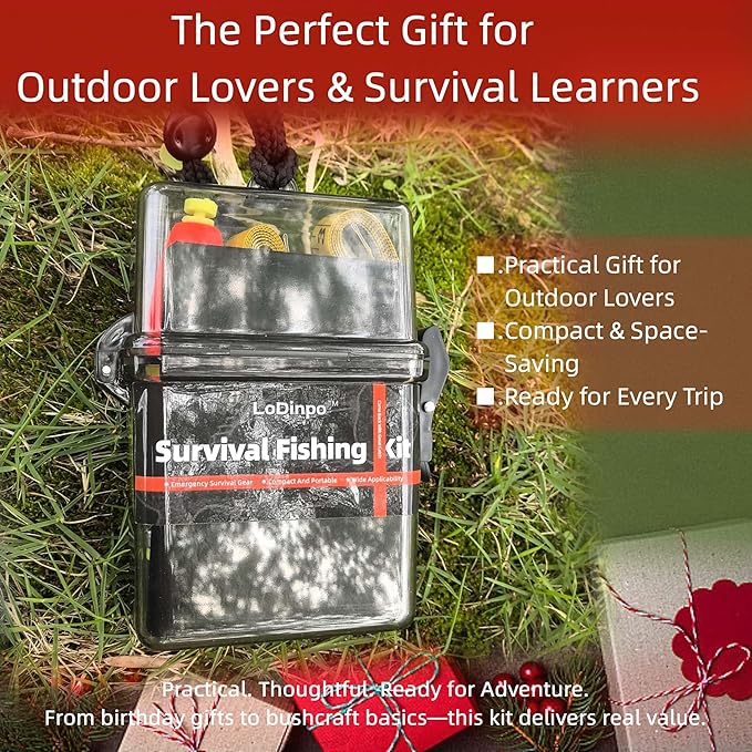 Mini Survival Fishing Kit Small Emergency Fishing Gear Box Pocket Fishing Tackle Travel Fishing Shoebox Surf Survivalist Fishing Accessories Pack Gifts for Fishing Starter Men