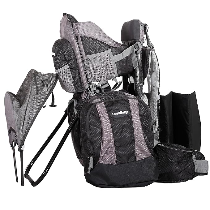 2-in 1 Baby Backpack Carrier - Ergonomic Toddler Hiking/Baby Hiking Backpack Carrier with Removable Bag, Diaper Change Pad, Insulated Pocket + Rain and Sun Hood to Protect Your Child