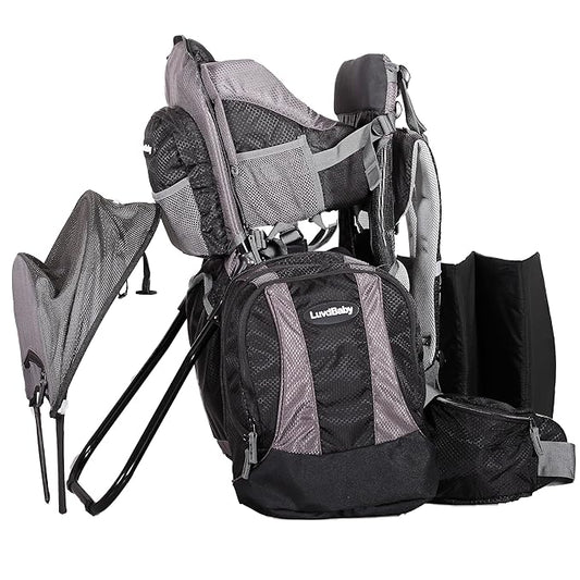 2-in 1 Baby Backpack Carrier - Ergonomic Toddler Hiking/Baby Hiking Backpack Carrier with Removable Bag, Diaper Change Pad, Insulated Pocket + Rain and Sun Hood to Protect Your Child
