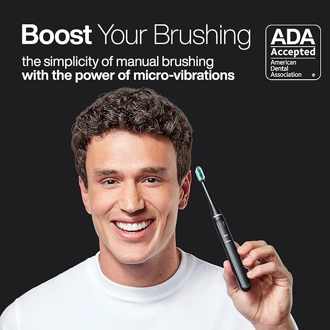 Aquasonic Icon ADA-Accepted Rechargeable Toothbrush | Magnetic Holder & Slim Travel Case | 2 Brushing Modes & Smart Timers | Gentle Micro-Vibrations(Onyx)