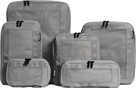 Aerotrunk Compression Packing Cubes for Travel - Luggage Organizer Bags - Double Zipper Packing Cubes for Suitcases (6-Pack, Dark Grey)