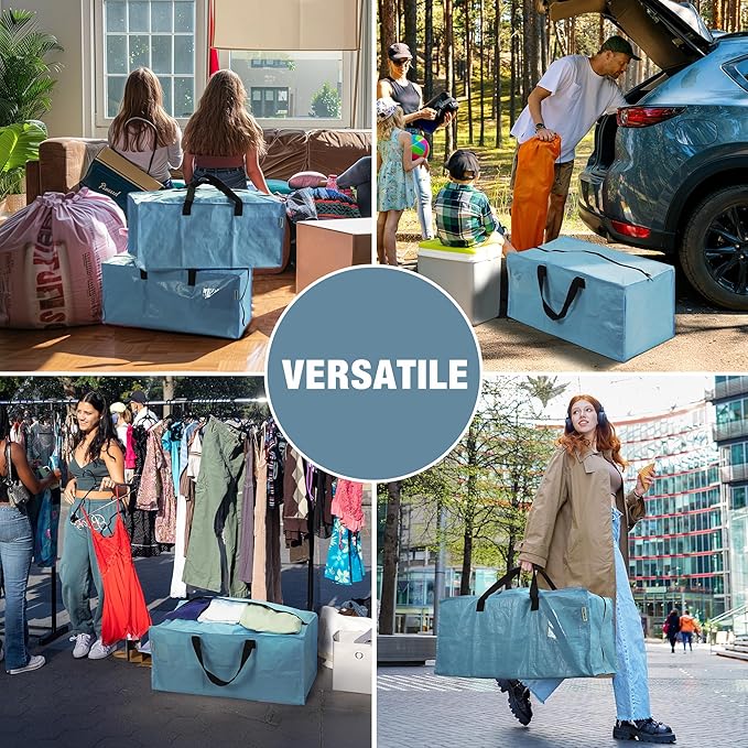 WORKPRO 6 Pack Extra Large Moving Bags with Zippers & Carrying Handles Backpack Straps, Heavy-Duty Storage Tote for Space Saving & Storage, Alternative to Moving Box (Dusty Blue)