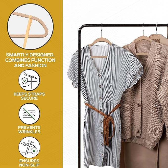 50 Pack New Premium Quality Velvet Hangers Ultra Thin Non Slip Adult Felt Space Saving Hangers for Closet Heavy Duty Coat Pants Dress Hangers 360° Swivel Hook Hold Upto 10 lbs Warm Taupe