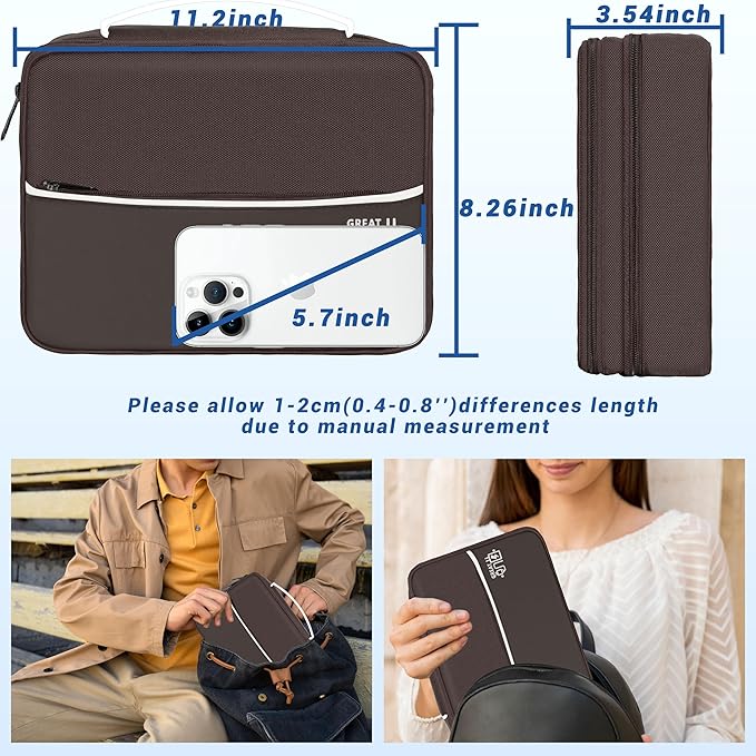 Electronics Organizer,Travel Cord Organizer Pouch, Portable Cable Organizer Bags, Waterproof Electronic Accessories Storage Case for Cables, Cords, Charger, Phone (Three Layer-Brown)