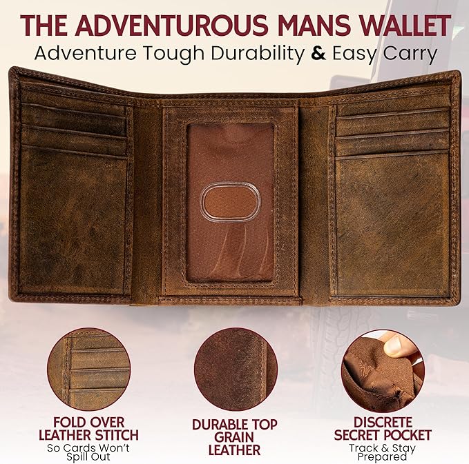 BULL GUARD Leather Trifold Wallets For Men with ID and RFID Blocking Great For Work, Sports, Outdoors