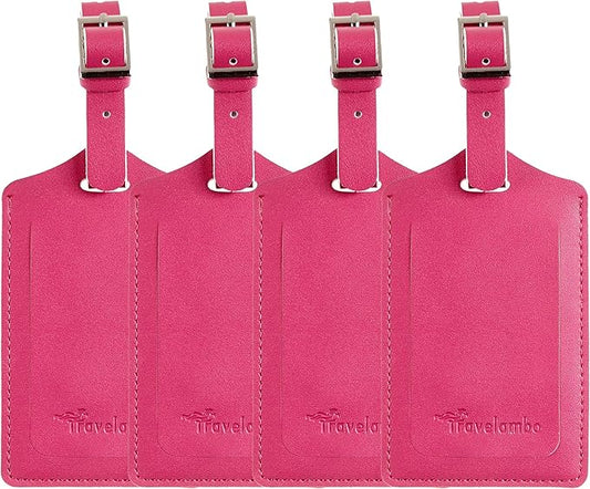 Travelambo Luggage Tags for Suitcases PU Leather Travel Tags Bag Tags Privacy Protection Travel Essentials