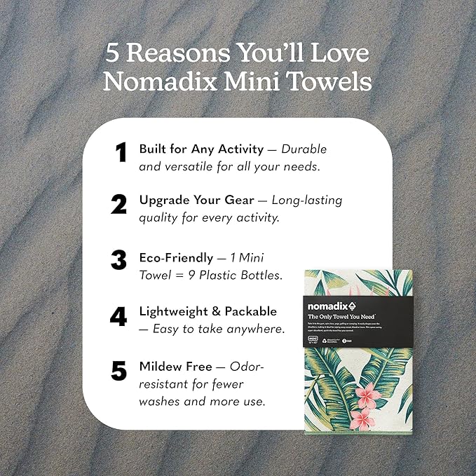 Nomadix Mini Towel - Perfect for Beach, Pool, Travel, Camping, Yoga - Made with Recycled Materials - Super Absorbent - Sand Resistant - Palms Pink - 16x40