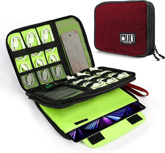 Luxtude Cord Organizer Travel, Cable Organizer Bag, Portable Electronics Organizer, Travel Essentials for Cord Storage/Charger Storage/Cable Storag, Red