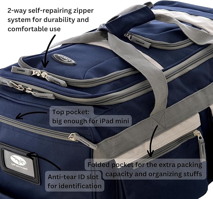 Olympia U.S.A. 29 inch Jumbo Size 8 Pockets Wheeled Rolling Duffel Bag Water Resistant Luggage Lightweight Travel Suitcase with Retractable Handle