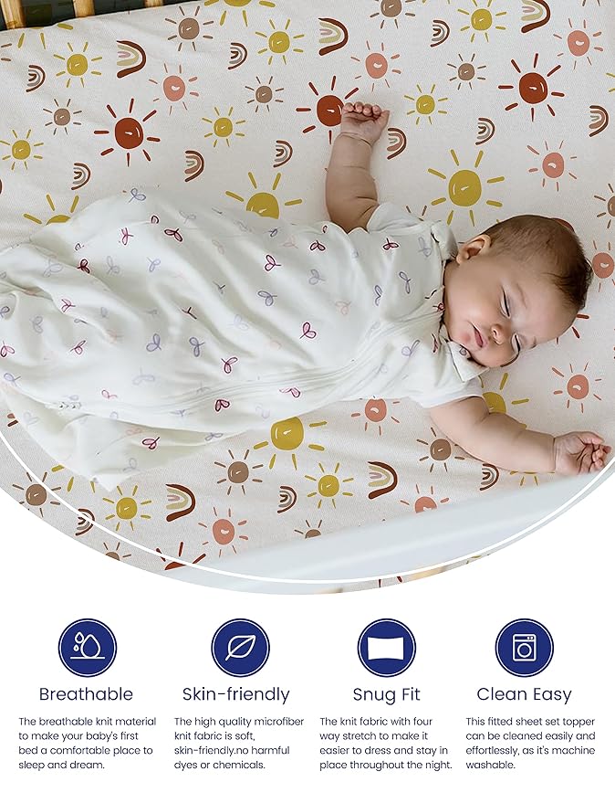 TotAha Baby Crib Sheets Boho Rainbow for Boys Girls, Hypoallergenic Crib Mattress Fitted Sheet Neutral, Ultra Soft Crib Sheets 28x52x9 Extra Deep Pocket, 2 Pack