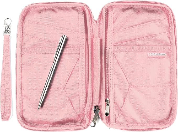 Passport Holder Family up to 6 Passports, Large Passport Wallet and Premium Travel Document Holder Organizer with RFID Anti-Theft Blocking - 7 Bonus RFID Blocking Sleeves - Rose