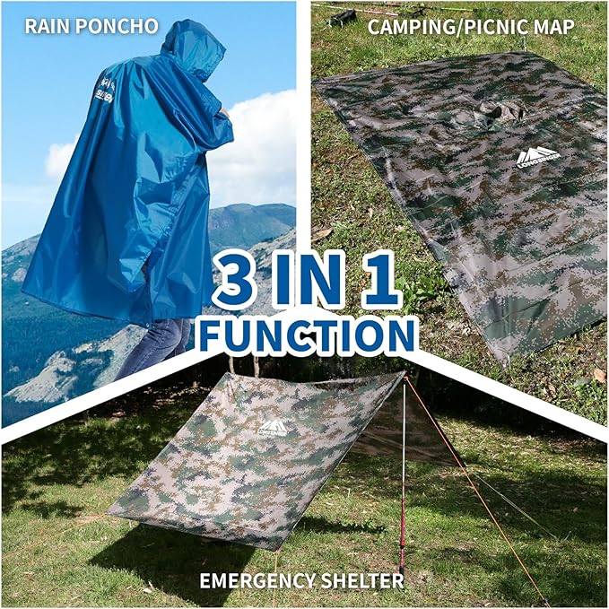 longsinger Hooded Rain Poncho for Adult with Pocket Waterproof Lightweight Unisex Raincoat for Hiking Camping Emergency