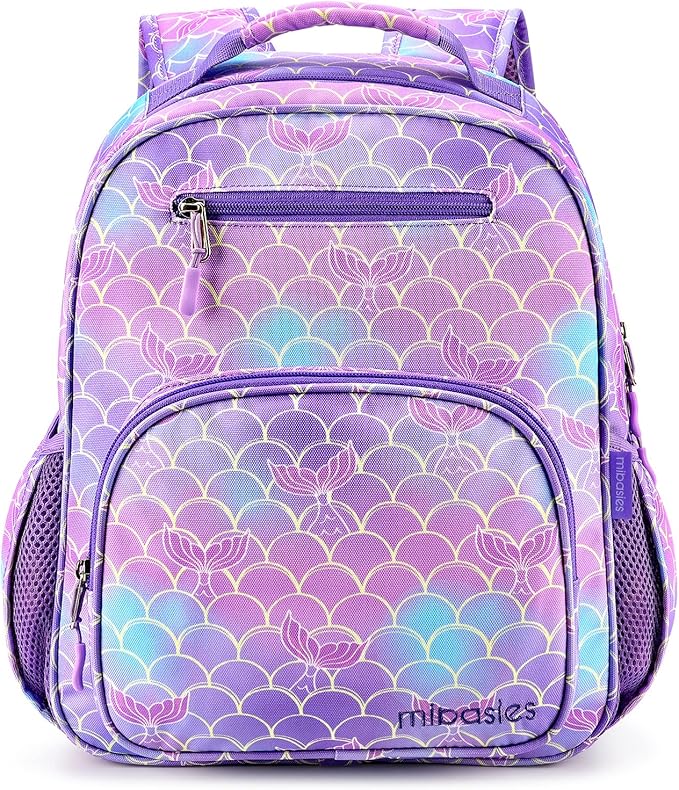 mibasies Girls Backpack 5-8: Lightweight Kids Backpacks for Girls - Girl Bookbag for Elementary School - Mermaid Tail Purple