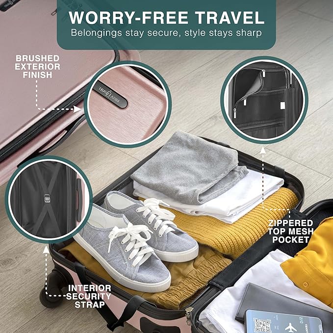 Luggage Sets 3 Piece, 22 Inch Carry on Luggage and 24 Inch Suitcases with Wheels Spinner, Durable Hard Shell Suitcase Set, Expandable Travel Suitcase, Pink