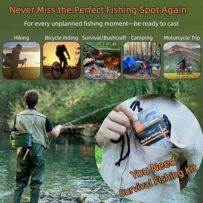 Mini Survival Fishing Kit Small Emergency Fishing Gear Box Pocket Fishing Tackle Travel Fishing Shoebox Surf Survivalist Fishing Accessories Pack Gifts for Fishing Starter Men