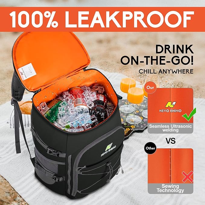 N NEVO RHINO Backpack Coolers Insulated Leak Proof 36/54 Cans,Portable Lightweight Waterproof Insulated Cooler Backpack for Men & Women Ideal for Camping,Travel,Beach,Picnics,Lunch & Day Trips
