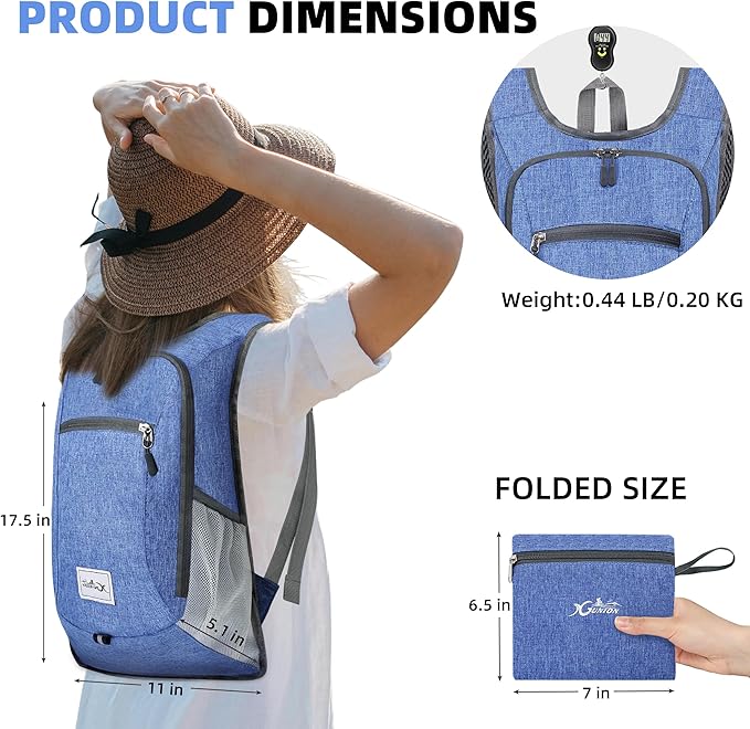 Foldable Hiking Backpack - 10L Daypack for Women & Men (Sky Blue)
