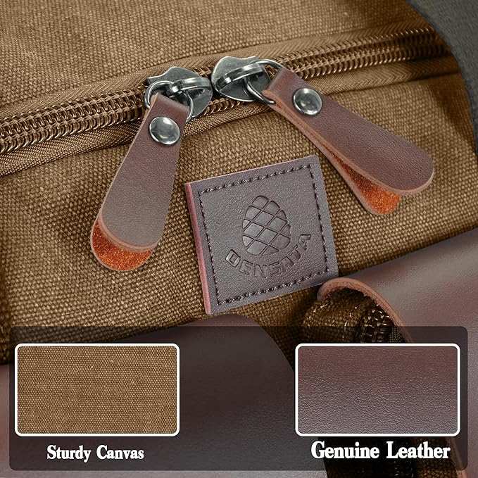 Canvas Duffle Bag for Men 60L Travel Duffel Bags Expandable Genuine Leather Duffel Overnight Weekender Carry On Bag Two Zipper Pockets Travel Bag (Coffee, X Large-60L)