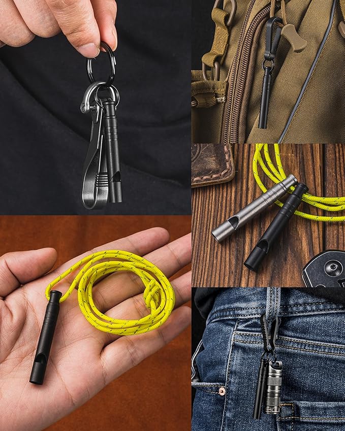 TISUR Titanium Emergency Whistle,120db Safety Whistle with Lanyard,Outdoor Survival Small Whistle for Life Saving,Hiking,Pets Training,Coach Sports