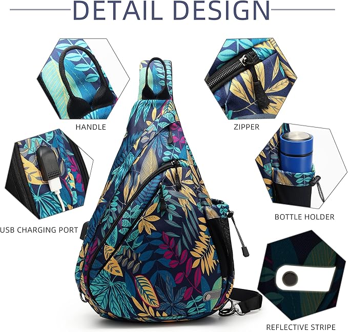 Water-Proof Sling bag/Crossbody Backpack/Shoulder Bag with USB Charging Port for Travel, Hiking, Cycling, Camping