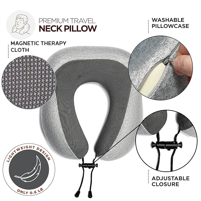 Airplane Neck Pillow Includes Travel Pillow + Airplane Phone Holder Mount + Eye Masks + Earplugs for Travel, 100% Pure Memory Foam Travel Pillow, 4 Pc Travel Kit, 2 Pack