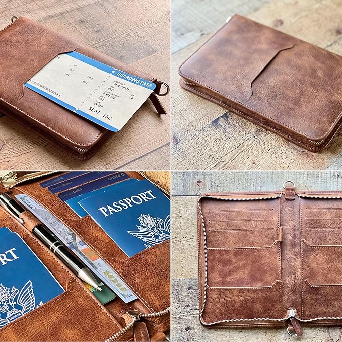Personalized Leather Passport Holder, Handmade Travel Wallet with Card Slots, Pen Slot | Protector, Custom Engraved Passport Case for Men, Women or Family Organizer