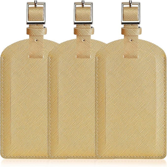 3 Pack Luggage Tags for Suitcases, TSA Approved Bag Tags, Baggage Tags with Privacy Protection, Travel Essentials Luggage Accessories, Golden