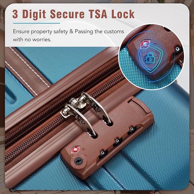 Merax Suitcase Set 28 inches Expandable Luggage with TSA Lock Spinner Wheels Hardshell Lightweight Vintage Luggage with Travel Bag,Blue