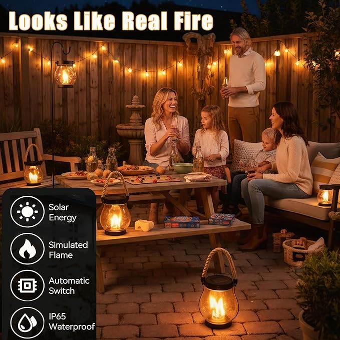 Kaliqo Solar Lantern Outdoor Lights Solar Lantern Waterproof Flickering Flame Hanging Lanterns for Patio Yard Garden Decor (3 Pcs)