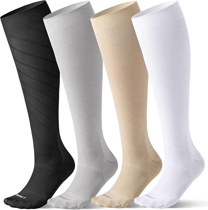 4 Pairs Light Compression Socks for Women Men 15-20 mmHg - Knee High Support for Daily Wear, Travel, Pregnancy, Nurses